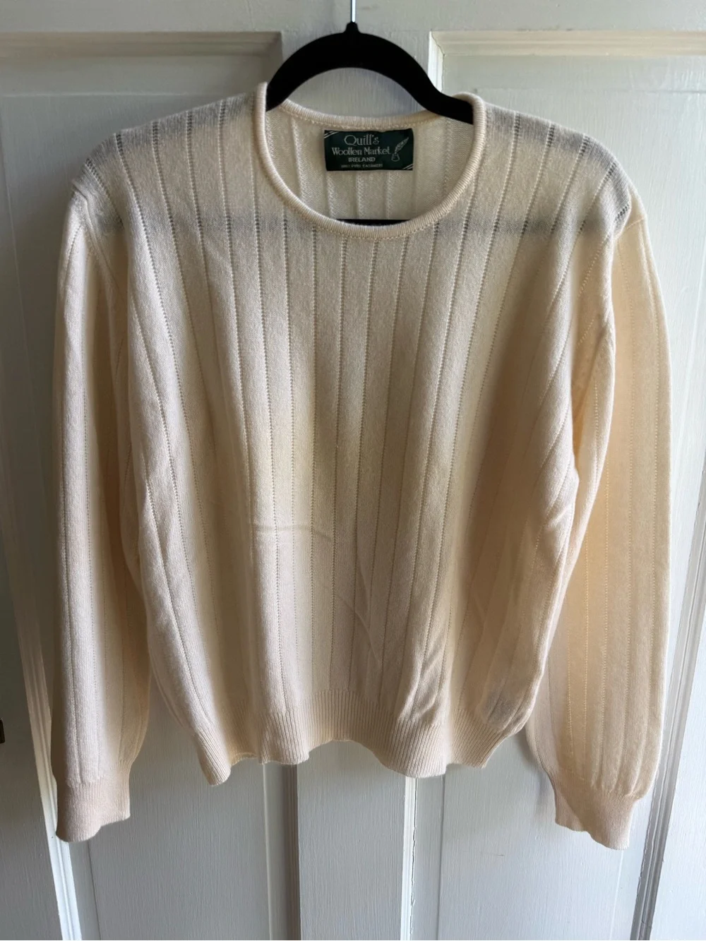 Women's Cream Ribbed Cashmere Crewneck Sweater